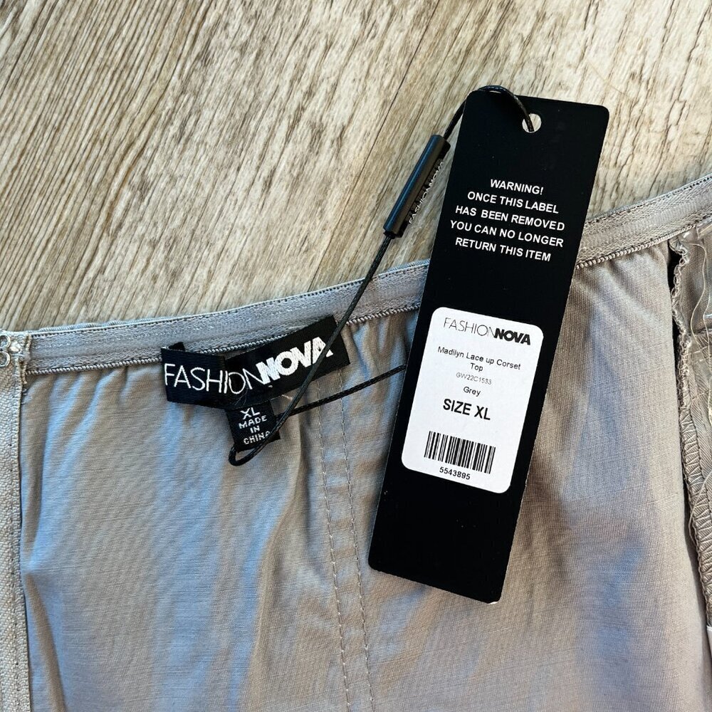 Womens NWT FashionNova Grey Strapless Cropped Top with Ties - XL - Picture 6 of 6